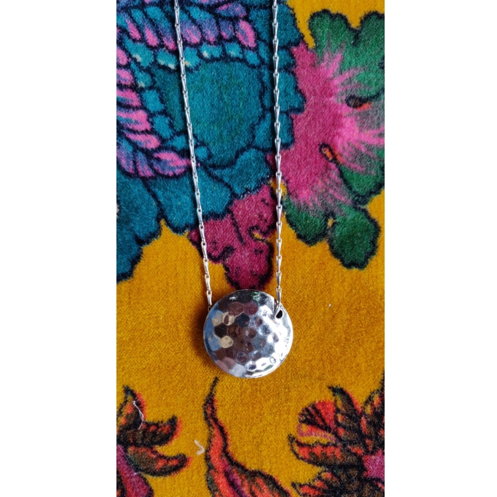 Silver Hammered Full Moon Phase Necklace